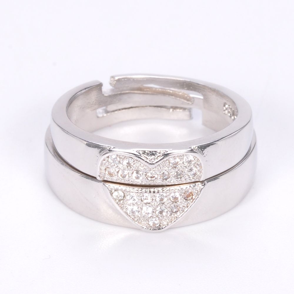 Newest unique design customized 18k white gold plated 925 silver couple heart diamond engagement american wedding jewelry rings