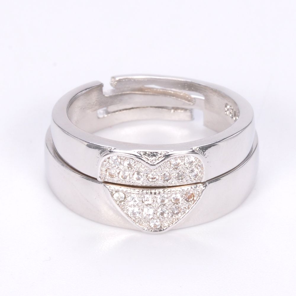 Newest unique design customized 18k white gold plated 925 silver couple heart diamond engagement american wedding jewelry rings 