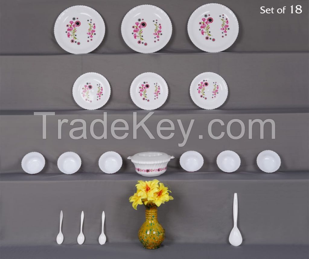 Unbreakable Dinner Set Gift Item Plastic Light Weight of 32 pcs Exclusive and Microwave Safe, Printed Round Flourish Pieces Safe Print May Very (Dinner Pack Pcs32 - Multi Color)