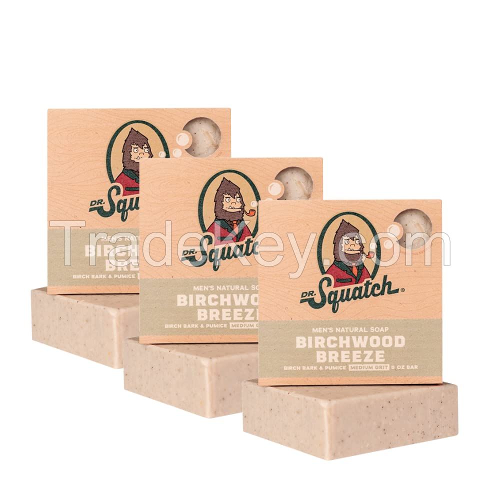 Dr. Squatch BIRCHWOOD BREEZE 3 Bar Pack - Cold Processed Soap Made for Men - Medium Grit - Natural O