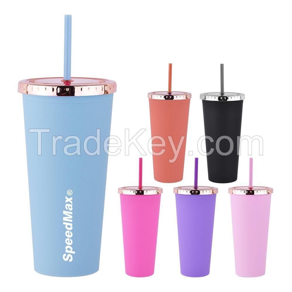 700ml Rubberized Double Wall Plastic Tumbler With Uv Coated Lid