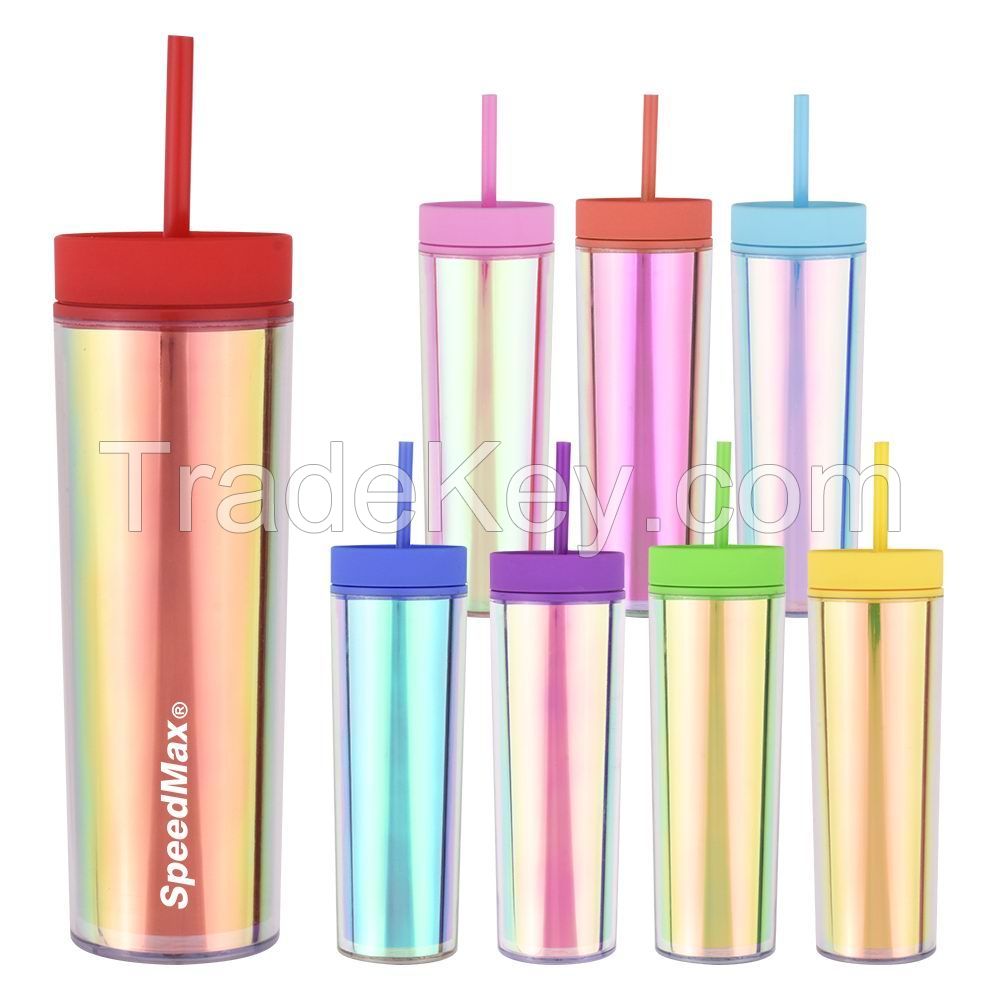 16oz. Double Wall Iridiscent Insert Tumbler With Straw