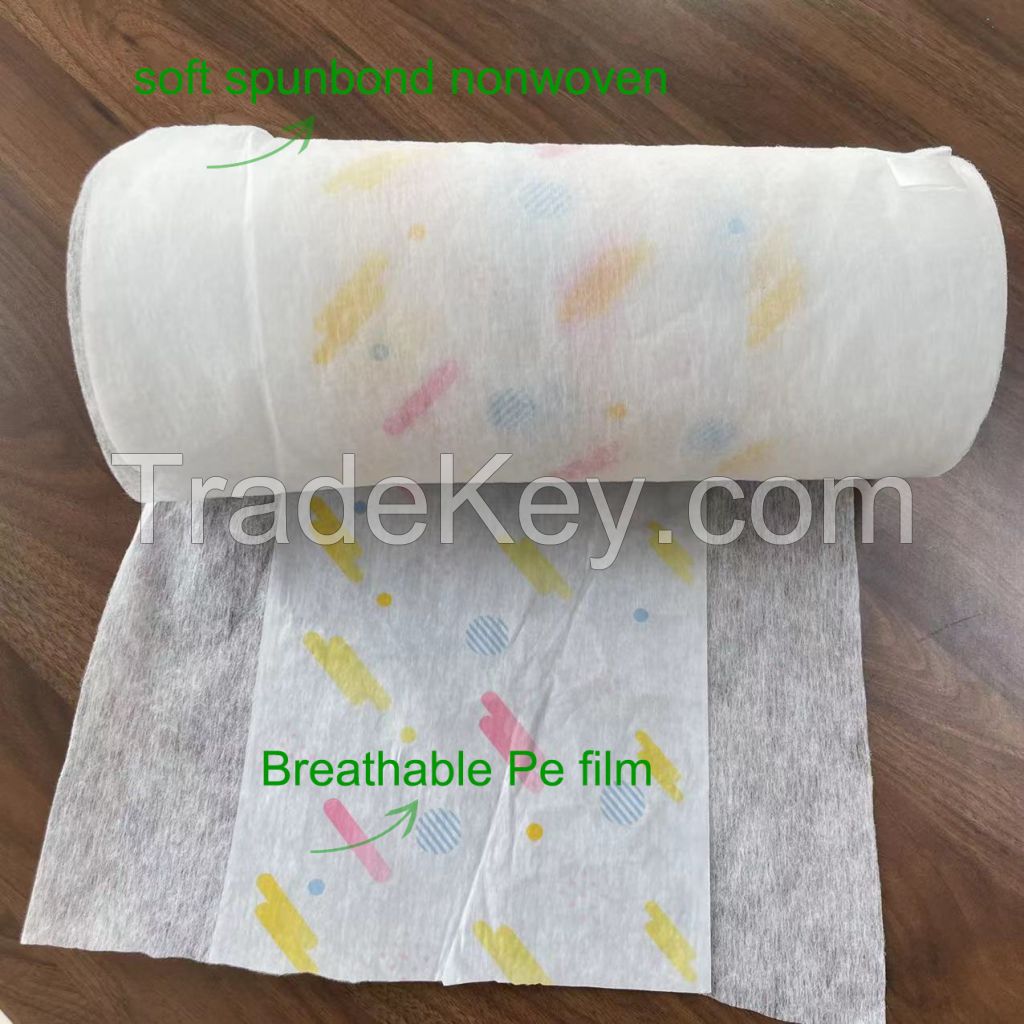 PE laminated film PE cast film+non-woven fabric back-sheet Customized for diapers raw material