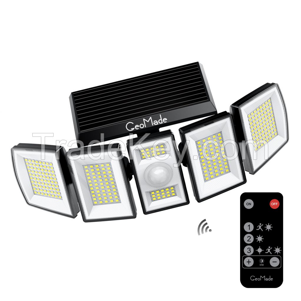 Geomade 5 head solar light outdoor waterproof flood dusk to dawn garden lights with remote controller