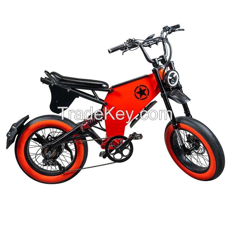 48v 750w 1000w E Bike Double Disc Brake Full Suspension Fat Tire Bike