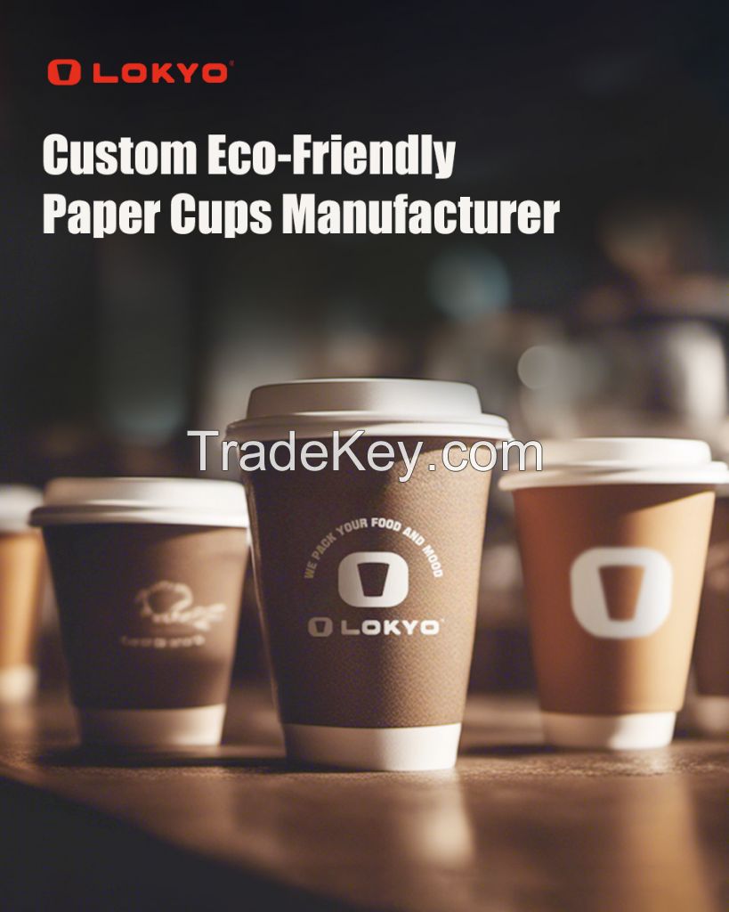 Custom paper cups includes cold drink cups, hot drink cups, single wall paper cups, double wall paper cups, cork coffee cups, and ripple wall paper cups; Made from 100% recyclable and environmentally friendly materials, BPA-free.