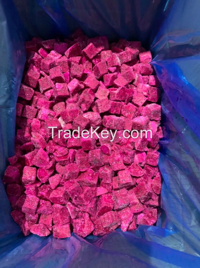 IQF frozen dragon fruit is produced in Vietnam.