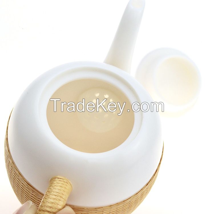 Bamboo woven porcelain tea set