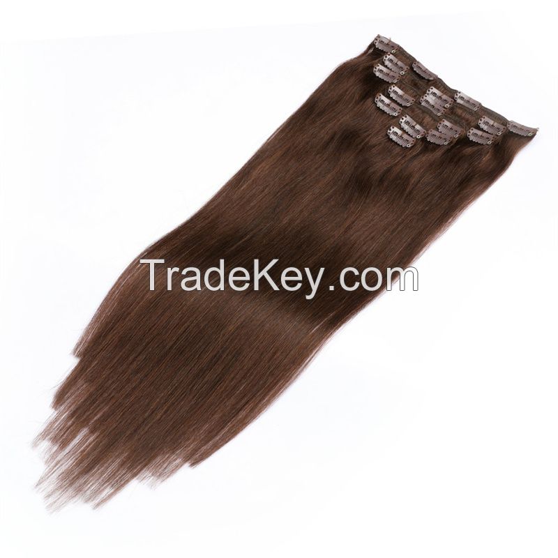 high quality clip in hair extensions remy hair clip on hair  5-10pieces per pack black color crown color