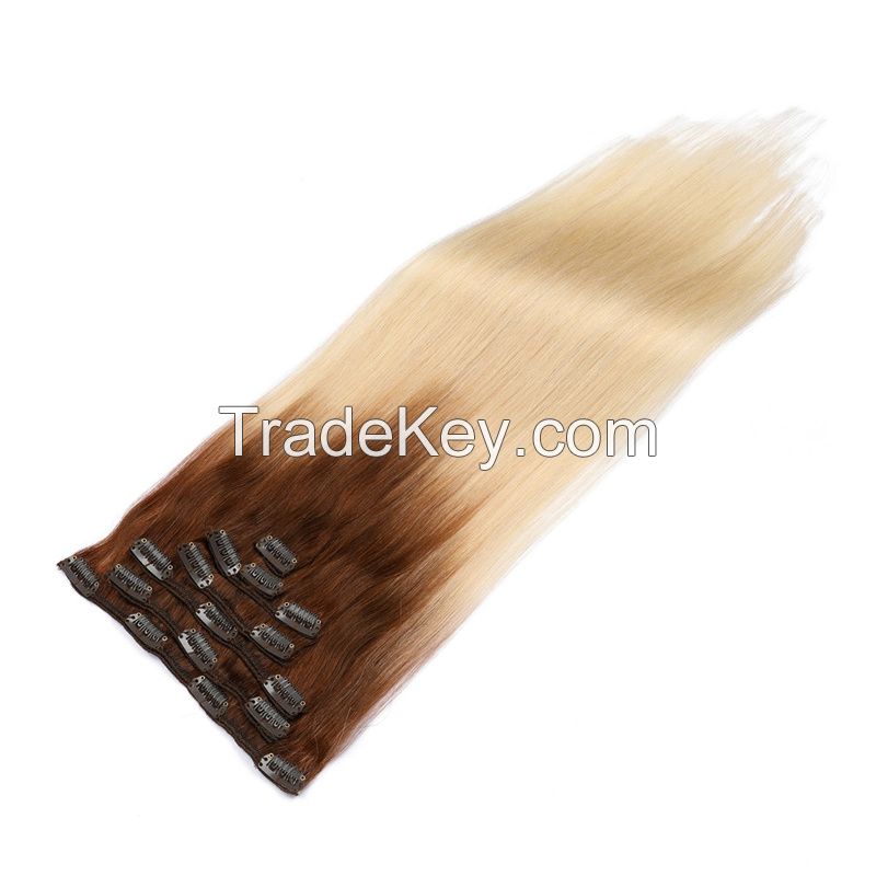 Roosted color pinao color clip in hair extensions remy hair clip on hair  5-10pieces per pack 75g-200g