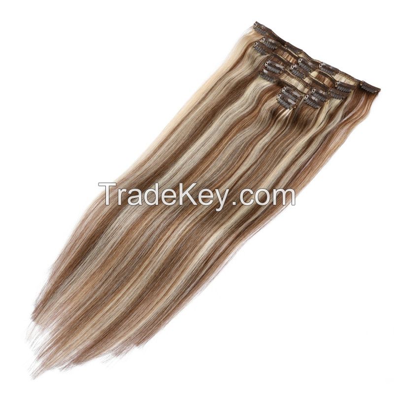 Roosted Color Pinao Color Clip In Hair Extensions Remy Hair Clip On Hair  5-10pieces Per Pack 75g-200g