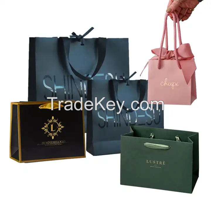 Custom Eco-Friendly Print Luxury Brand Logo Shoes Packaging Gift Paper Shopping Bag For Clothes