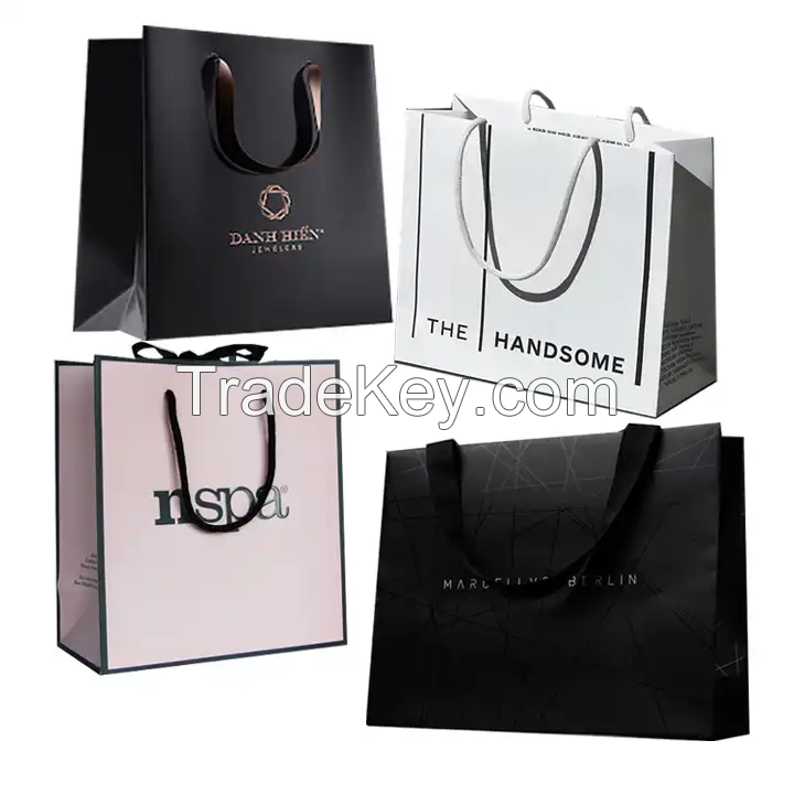 Custom Eco-Friendly Print Luxury Brand Logo Shoes Packaging Gift Paper Shopping Bag For Clothes