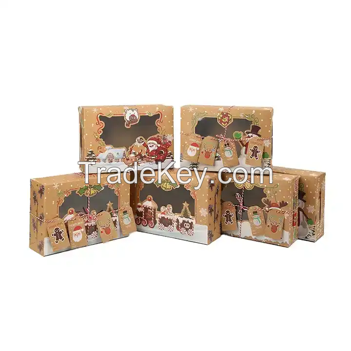 Custom Logo Colorful Pattern Christmas Foil Treats Cookie Gift Box With Window Christmas Cake Box Packaging