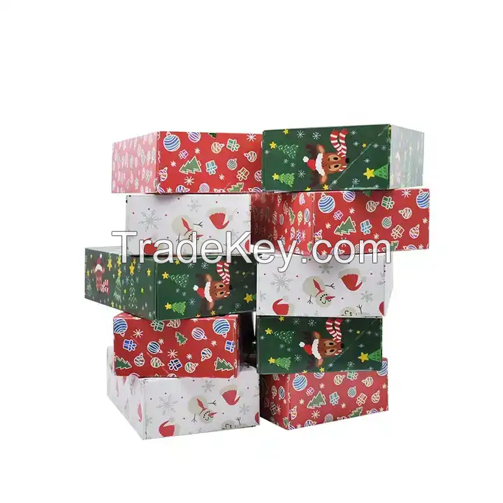 Custom Logo Colorful Pattern Christmas Foil Treats Cookie Gift Box With Window Christmas Cake Box Packaging