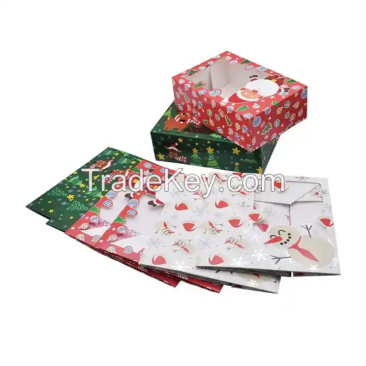 Custom Logo Colorful Pattern Christmas Foil Treats Cookie Gift Box With Window Christmas Cake Box Packaging