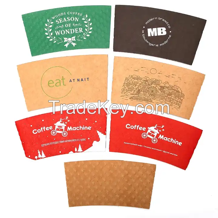 Custom Paper Cup Sleeve Printed Logo Insulated Disposable Hot Drink Iced Kraft Paper Coffee Cup Sleeves