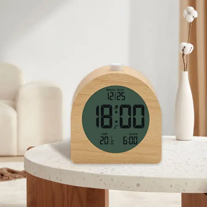 Wooden LCD Digital Clock Desk Calendar Alarm Clock with Night Light for Students
