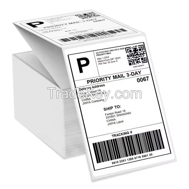 Wholesale Fanfold Waybill Sticker Direct Thermal Waterproof Thermal Paper Label A6 100x150 4x6 Size for Shipping Adhesive Type