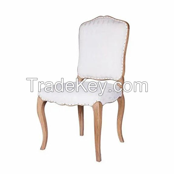 Wood Carved Dining Chairs with Natural Color and Upholstery Seating