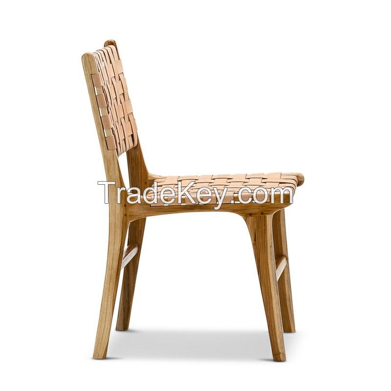 Minimalist Scandinavian Dining Chair with Woven Leather Seat