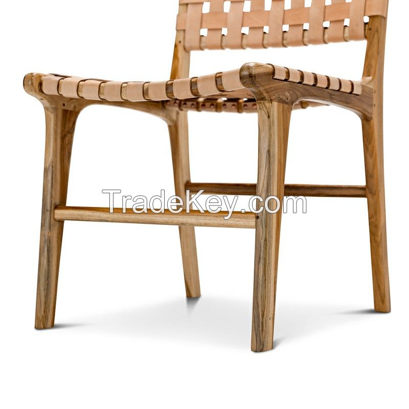 Minimalist Scandinavian Dining Chair with Woven Leather Seat