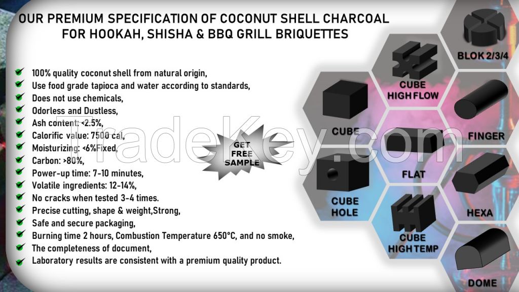 Coconut Shell Charcoal Briquettes For Sisha, BBQ