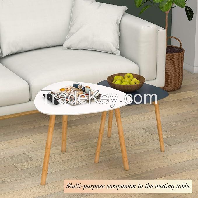 Coffee Side Table Home Bamboo Table Set 2 for Living Room