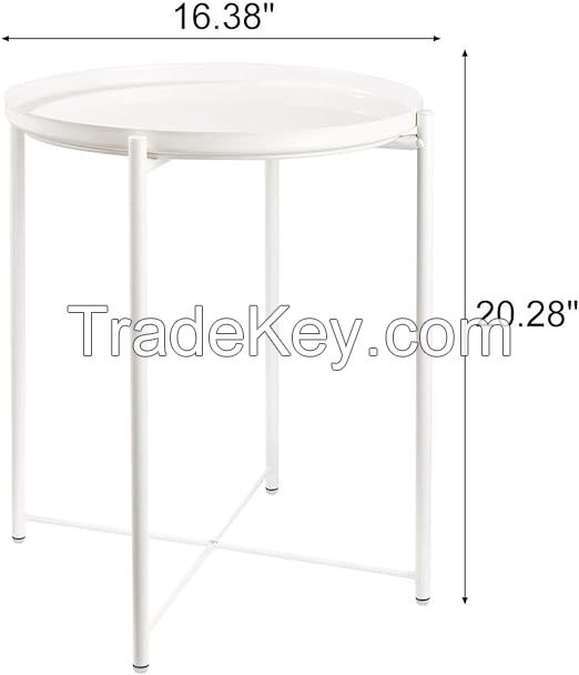 Side Table, Outdoor Small Metal Side Table, Round Side Table with Removable Tray for Living Room Bedroom Porch Patio Office