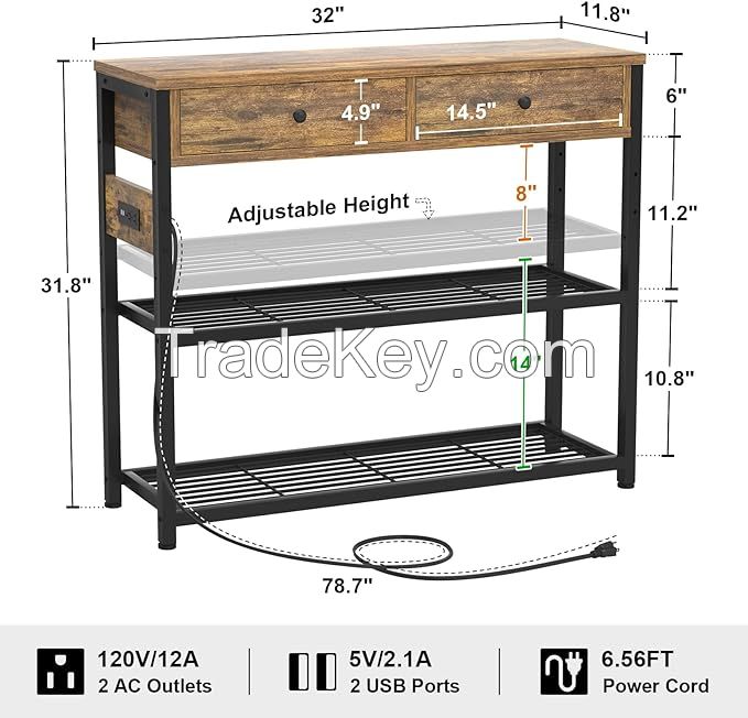 Entryway Table Side Table with Outlets and USB Ports,Console Table with 2 Drawers