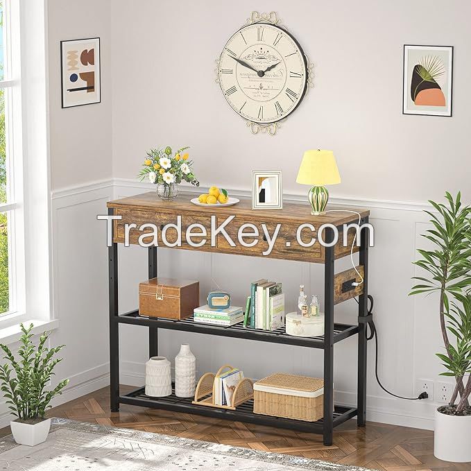 Entryway Table Side Table with Outlets and USB Ports,Console Table with 2 Drawers