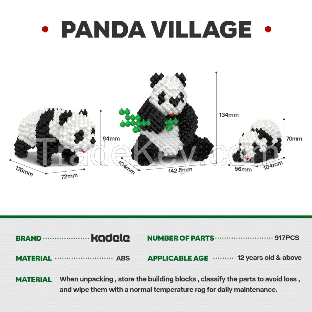 KADELE Cute Panda Building Animal Sets, Extremely Challenging STEM Building Blocks Decor for Adults Kids, Micro 3D Educational Toys for Boys Girls Ages 12 and Up, Panda Village (917 Pieces)