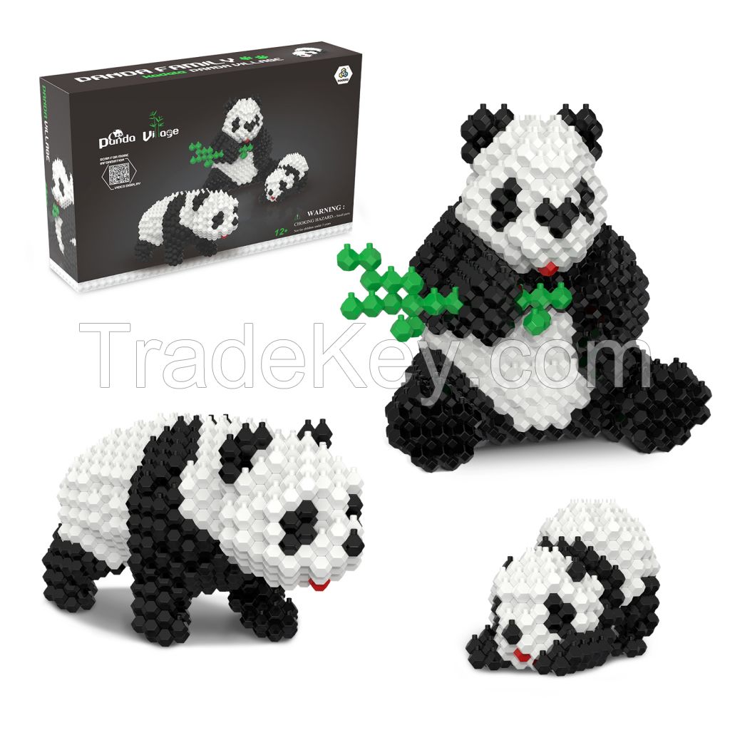 KADELE Cute Panda Building Animal Sets, Extremely Challenging STEM Building Blocks Decor for Adults Kids, Micro 3D Educational Toys for Boys Girls Ages 12 and Up, Panda Village (917 Pieces)