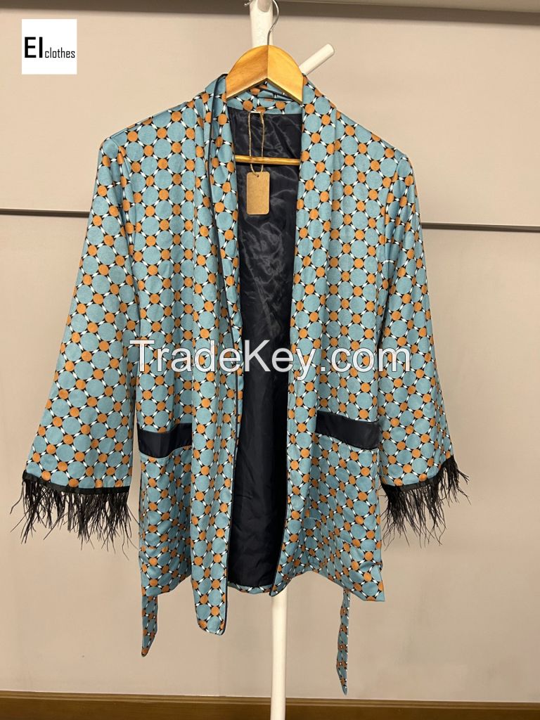 Women blazers jacket outwear with feather stylish printing look   