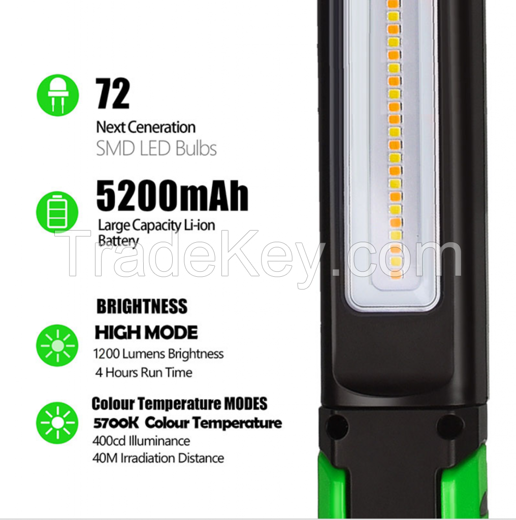Rechargeable Underhood Work Light for Mechanics 1,200 Lumens Portable LED Inspection Light with 360 Degree Swivel Hooks and Magnetic Base