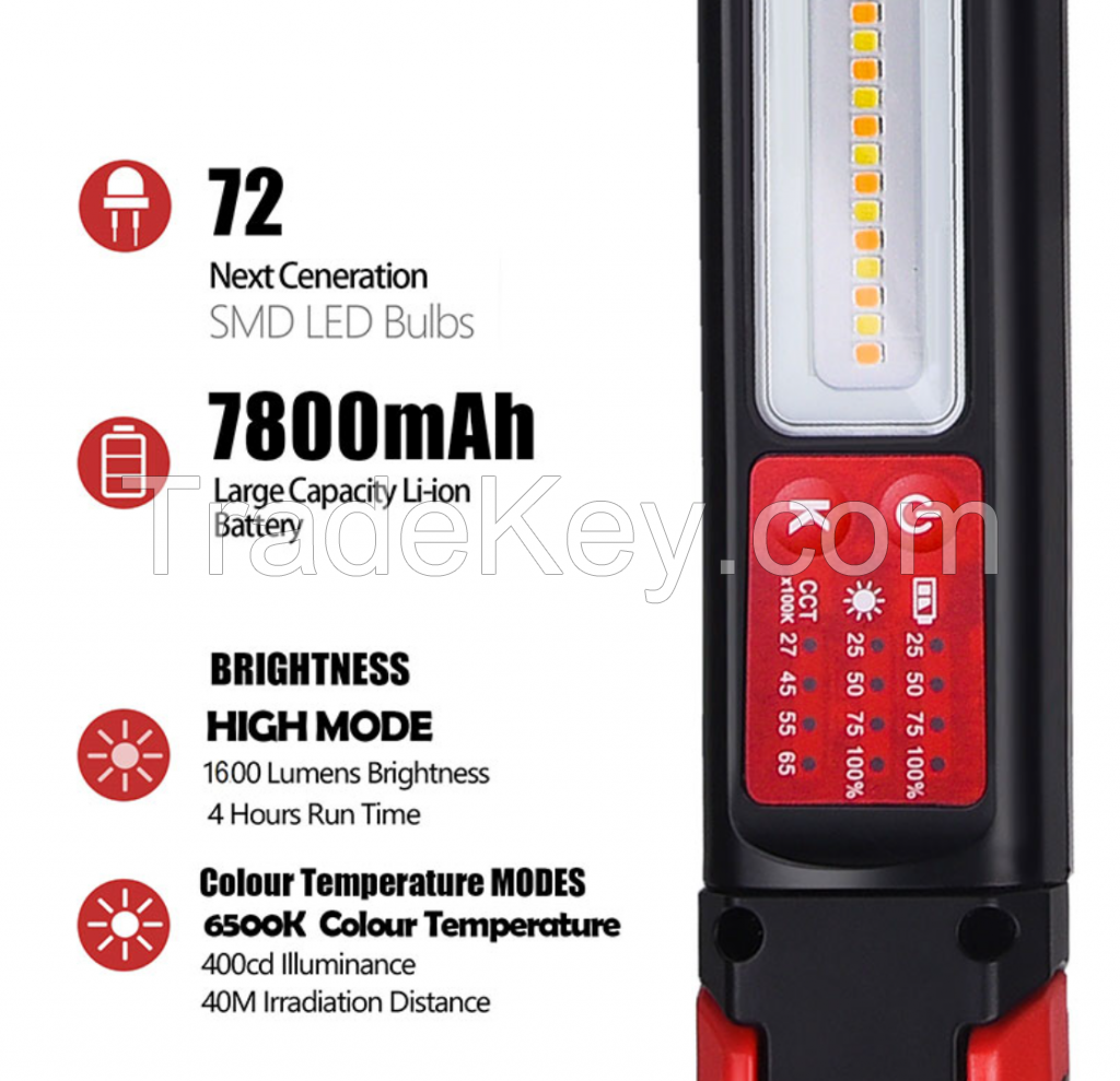 Rechargeable Led Work Light, 1600 Lumens Under Bonnet Led Inspection Light With Hooks And Magnet