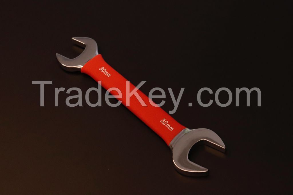 Double-Open-End Wrench with Insulated Grip, Rubber Piped Open Spanner, Mirror, 30-32mm