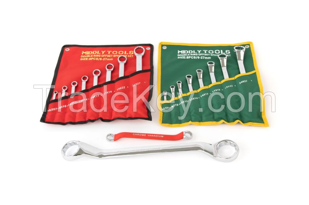 8PCS Box-End Wrench with a Roll up Pouch, Ring Spanner Metric Wrench Set, Tool Set