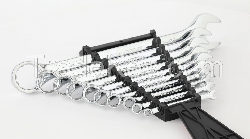10 PCS Combination Wrench/Open-Ring Spanner with Rack Organizer