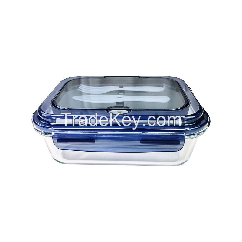 Ecofriendly Airtight Meal Prep Glass Food Storage Containers Lunch Box With Lid And plastic cutlery