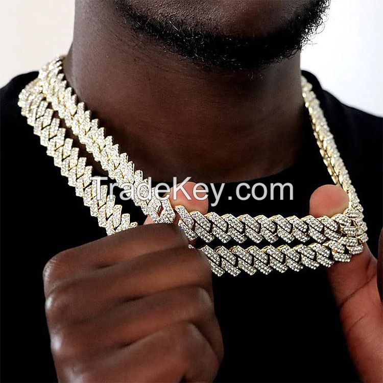 Factory Price Iced out Chains Silver S925 Sterling 8mm 10mm 12mm Vvs1 Moissanite Cuban Link Chain Necklace Women and Men