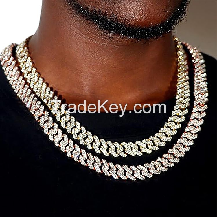 Factory Price Iced out Chains Silver S925 Sterling 8mm 10mm 12mm Vvs1 Moissanite Cuban Link Chain Necklace Women and Men