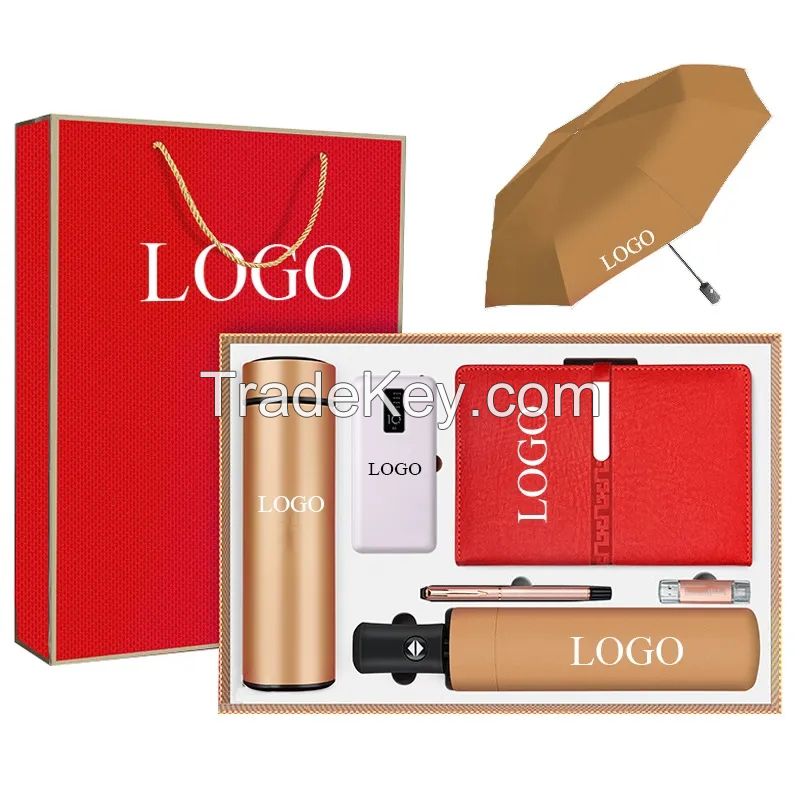 Custom Luxury Corporate Gift Set with Logo Business Item Promotional Product Notebook Umbrella Vacuum Flask Pen Set