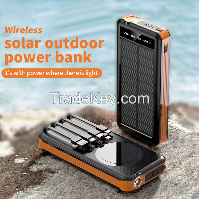 Solar Power Bank 10000mah With Built In Cable Logo Customize Support Wireless Charging 