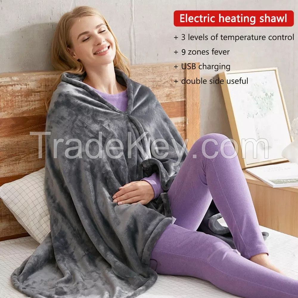 New Electric Blanket (60*33in), Intelligent USB Charging Cold Resistant Heating Blanket Shoulder, Oral Velvet Warm Electric Shawl