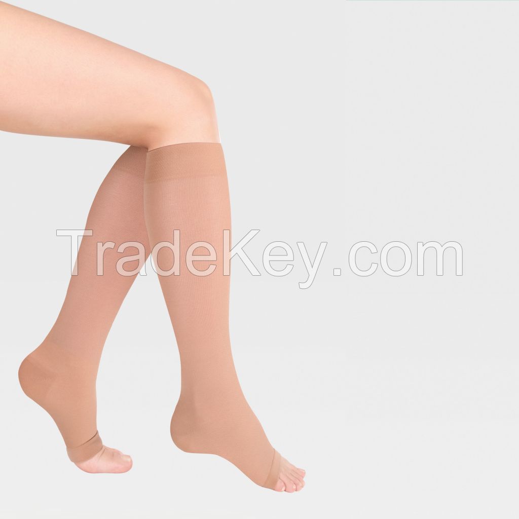 Compression Open-toed knee socks with a simple silicone-based elastic band ID-230