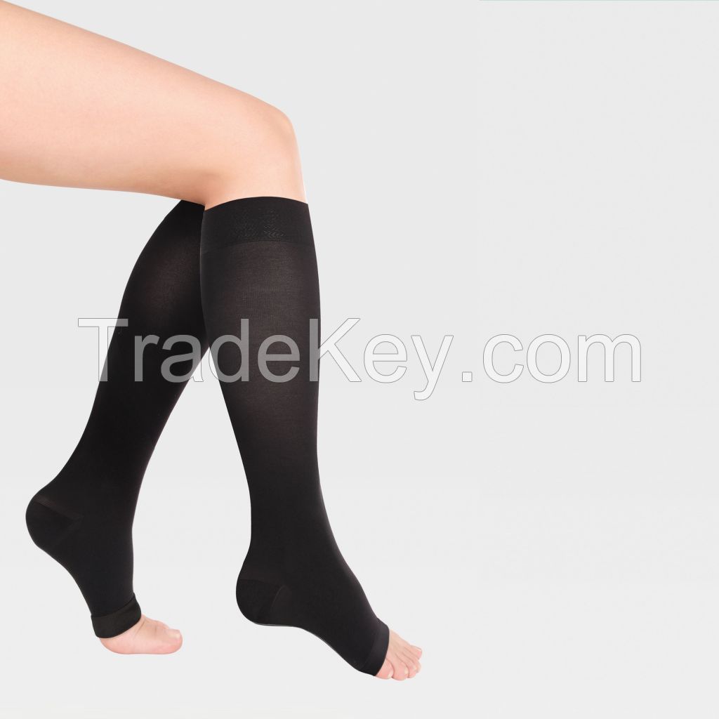 Compression Open-toed knee socks with a simple silicone-based elastic band ID-230