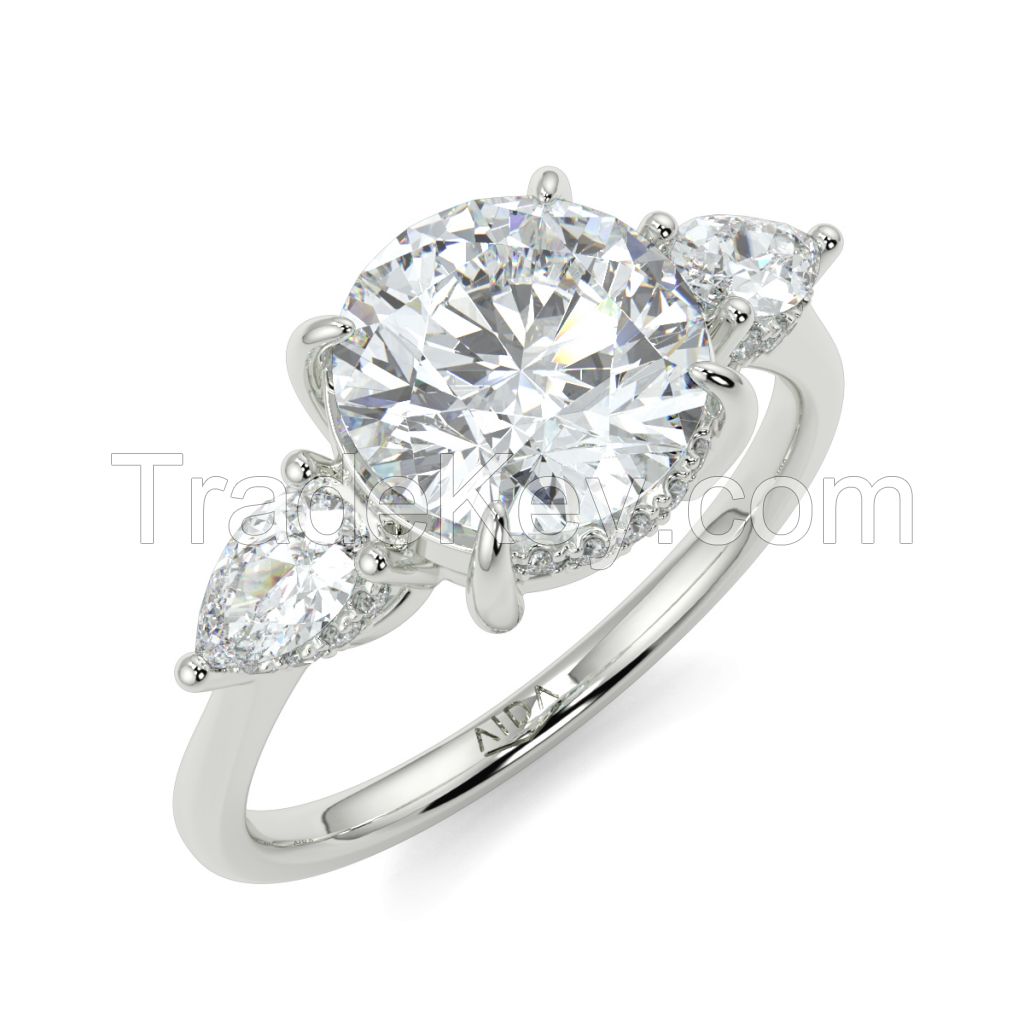 Sera Round with Pear Trilogy Engagement Ring