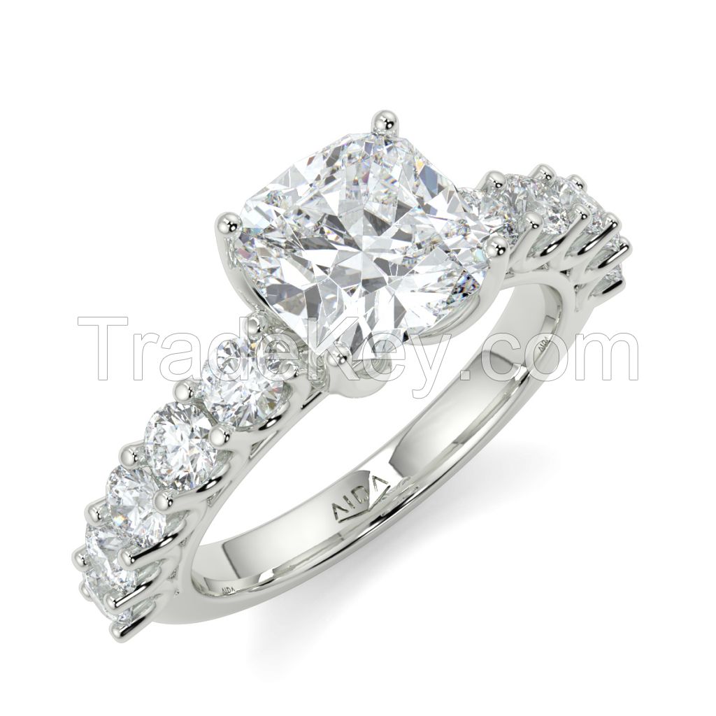 18K White Gold Rhea Cushion Classic Engagement Ring