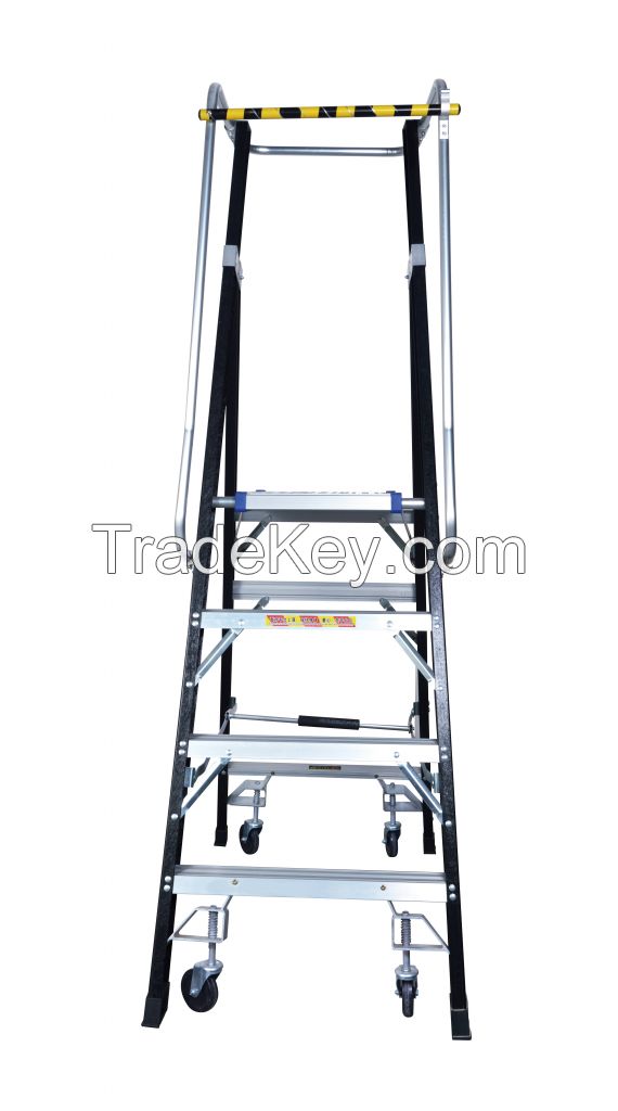 Fiberglass Large Platform Ladder With 4 Wheels